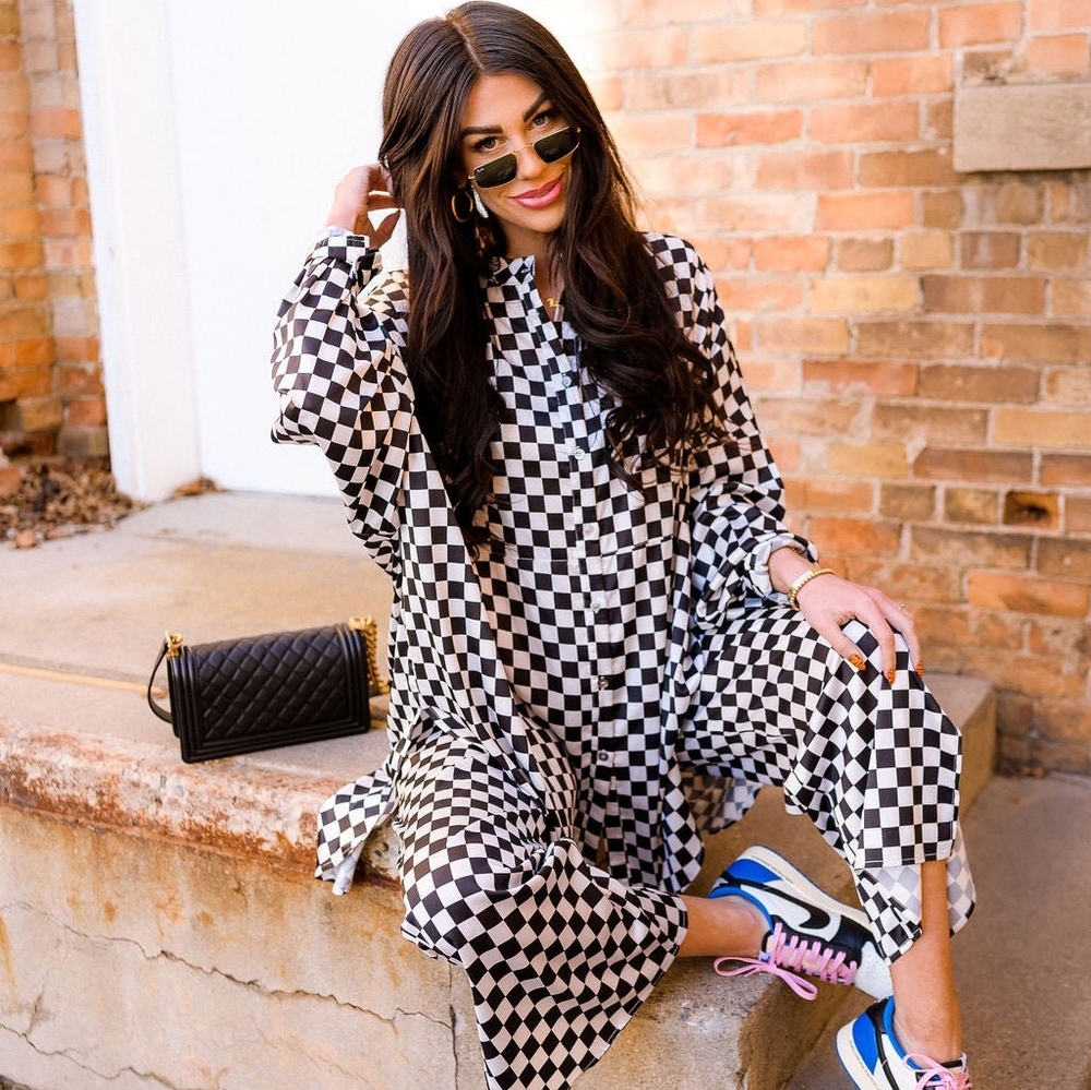 LALA ORIGINAL: Lala Satin Playsuit in Checkerboard